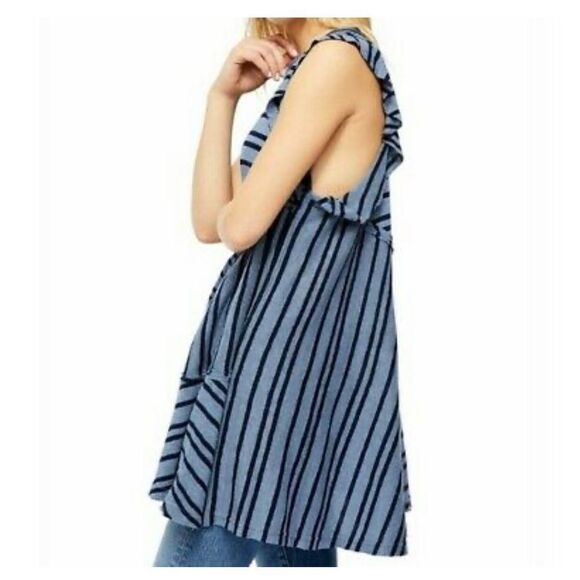 NWT Free People Between The Lines Tunic Dress in Blue Strips - Picture 5 of 6